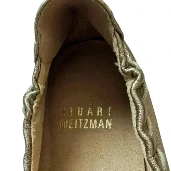 Stuart Weitzman Loafers Leather Metallic Gold Woven Elasticated Vamp Women's 8 - Picture 10 of 11